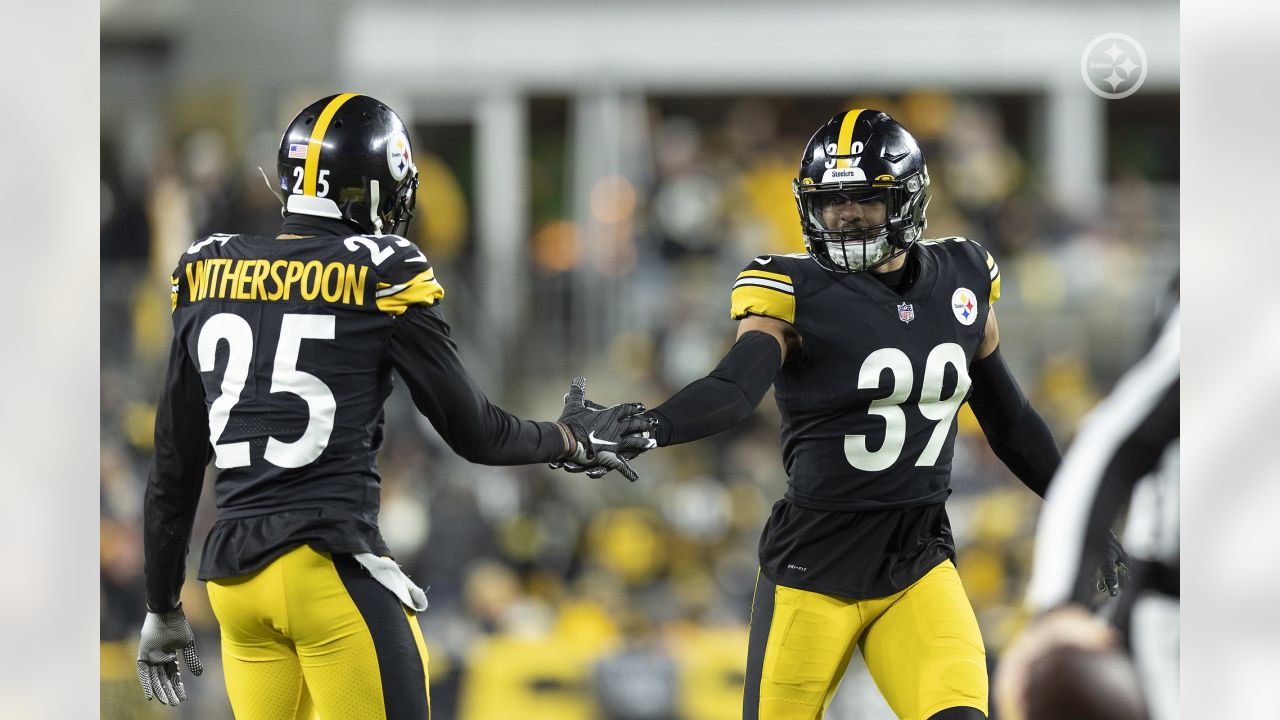 December 18, 2022: Pittsburgh Steelers defensive tackle Cameron Heyward  (97) celebrates with Pittsburgh Steelers safety Minkah Fitzpatrick (39)  after a sack during the second half of the NFL matchup against the Carolina