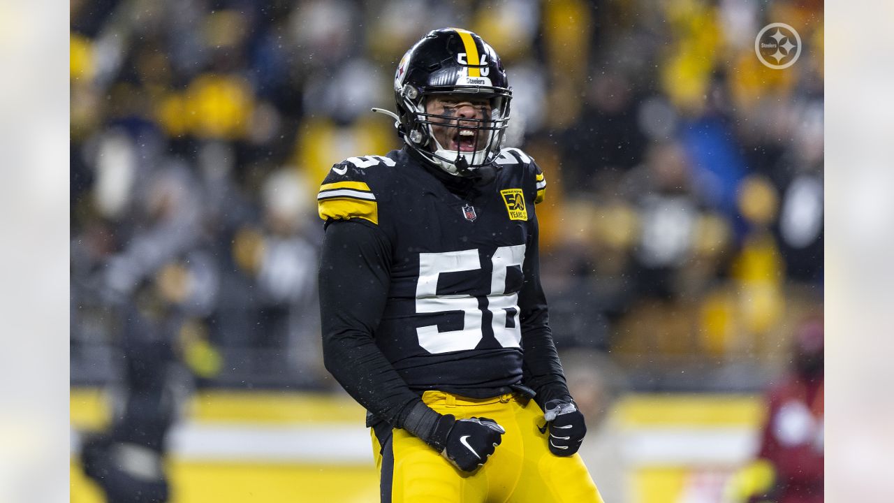 Pittsburgh Steelers linebacker Alex Highsmith hunts Las Vegas Raiders  quarterback Derek Carr down for 13-yard sack on third down