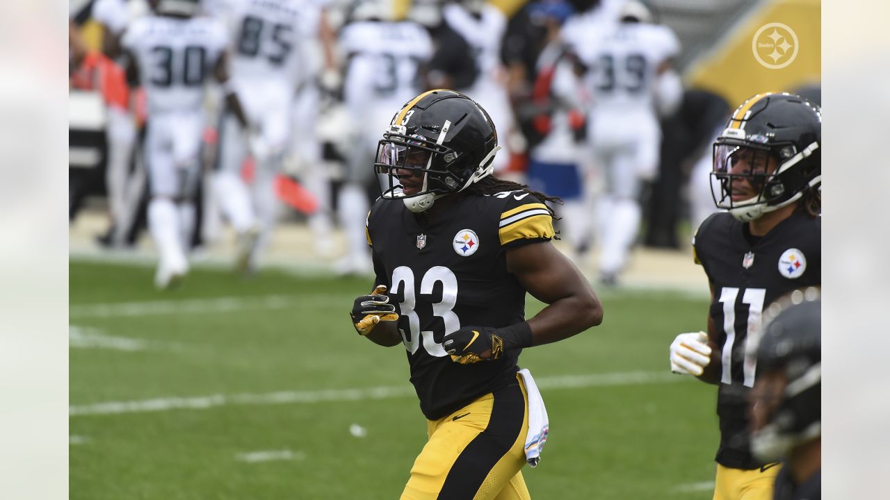 Pittsburgh Steelers running back Trey Edmunds (33) warms up before an NFL  football game against the New York Jets, Sunday, Dec. 22, 2019, in East  Rutherford, N.J. (AP Photo/Adam Hunger Stock Photo - Alamy