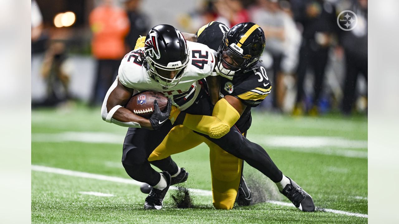 Pittsburgh Steelers linebacker Mark Robinson (93) works during the first  half of an NFL preseason football game against the Atlanta Falcons,  Thursday, Aug. 24, 2023, in Atlanta. The Pittsburgh Steelers won 24-0. (