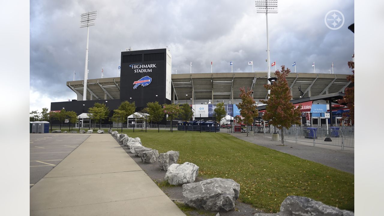 This is the NFL's Crucial Catch goalpost pad at Highmark Stadium before an  NFL football game between the Pittsburgh Steelers and the Buffalo Bills in  Orchard Park, N.Y., Sunday, Oct. 9, 2022. (