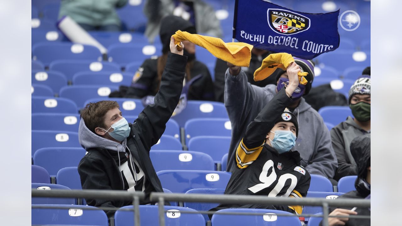 Pittsburgh Steelers vs. Baltimore Ravens. Fans support on NFL Game