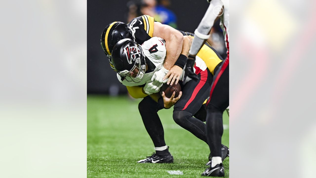 Pittsburgh Steelers linebacker Toby Ndukwe (45) works during the second  half of an NFL preseason football game against the Atlanta Falcons,  Thursday, Aug. 24, 2023, in Atlanta. The Pittsburgh Steelers won 24-0. (