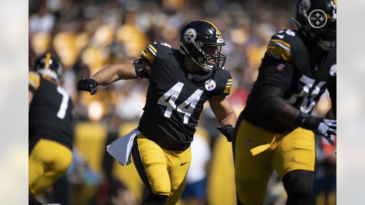 Pittsburgh Steelers fullback Derek Watt (44) is congratulated by linebacker  T.J. Watt (90) during the second half of an NFL football game against the  Buffalo Bills in Orchard Park, N.Y., Sunday, Sept.