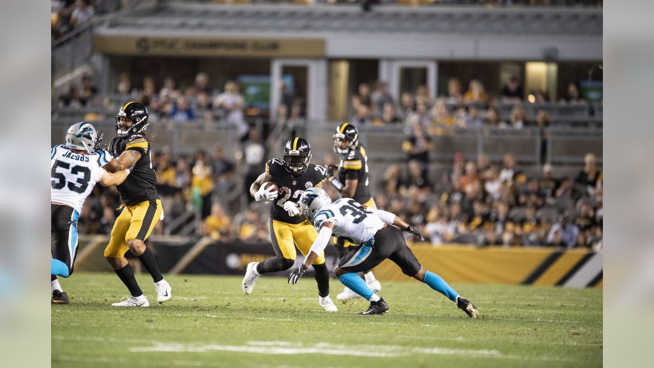 Pittsburgh Steelers defensive back Jordan Dangerfield (37) runs off the  field following the Steelers 52-21 win against the Carolina Panthers at  Heinz Field in Pittsburgh on November, 2018. Photo by Archie Carpenter/UPI