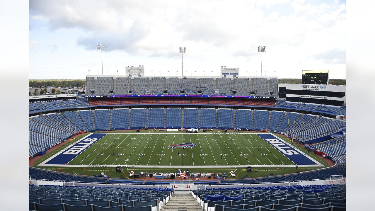 This is the NFL logo on the field at Highmark Stadium before an NFL football  game between the Pittsburgh Steelers and the Buffalo Bills in Orchard Park,  N.Y., Sunday, Oct. 9, 2022. (