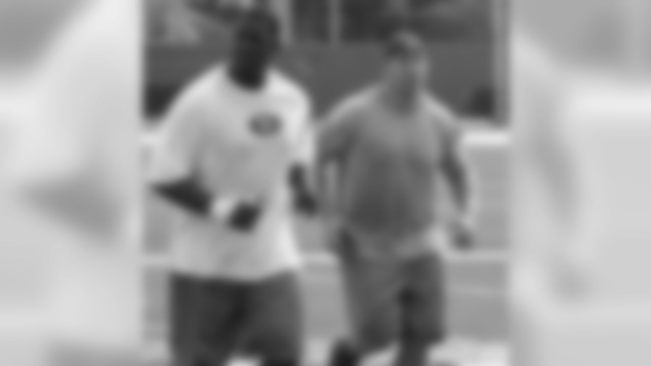 Offensive linemen Damane Duckett and Jeb Terry wrap up some work with the o