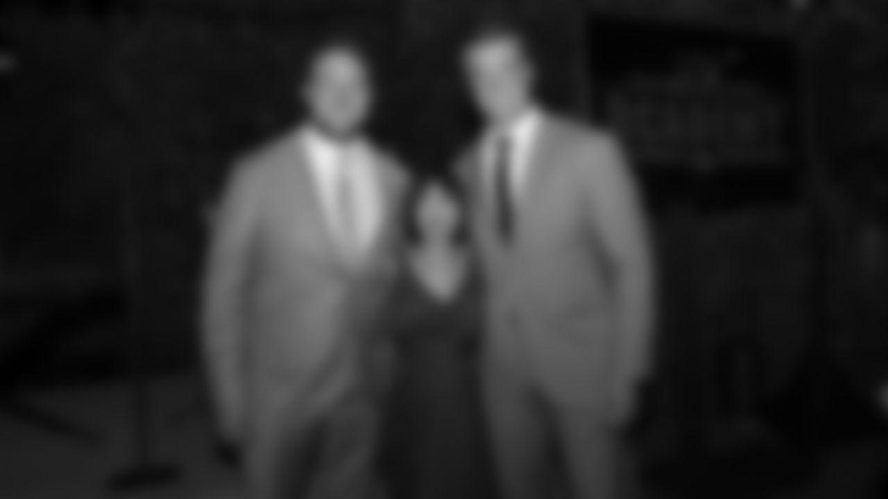 Former 49ers T Joe Staley, Denise DeBartolo York, T Mike McGlinchey