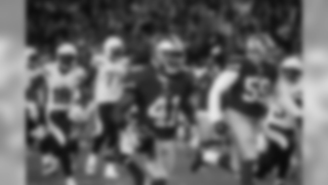 Antoine Bethea steps in front of a slan route and intercepts Philip Rivers before returning the ball 49 yards for the first pick-six of his career.