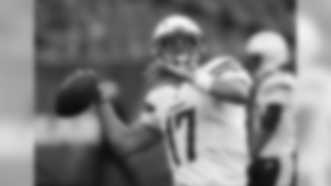 San Diego Chargers quarterback Philip Rivers (17) warms up before a preseason NFL football game against the Chicago Bears, Thursday, Aug. 15, 2013, in Chicago. (AP Photo/Charles Rex Arbogast)
