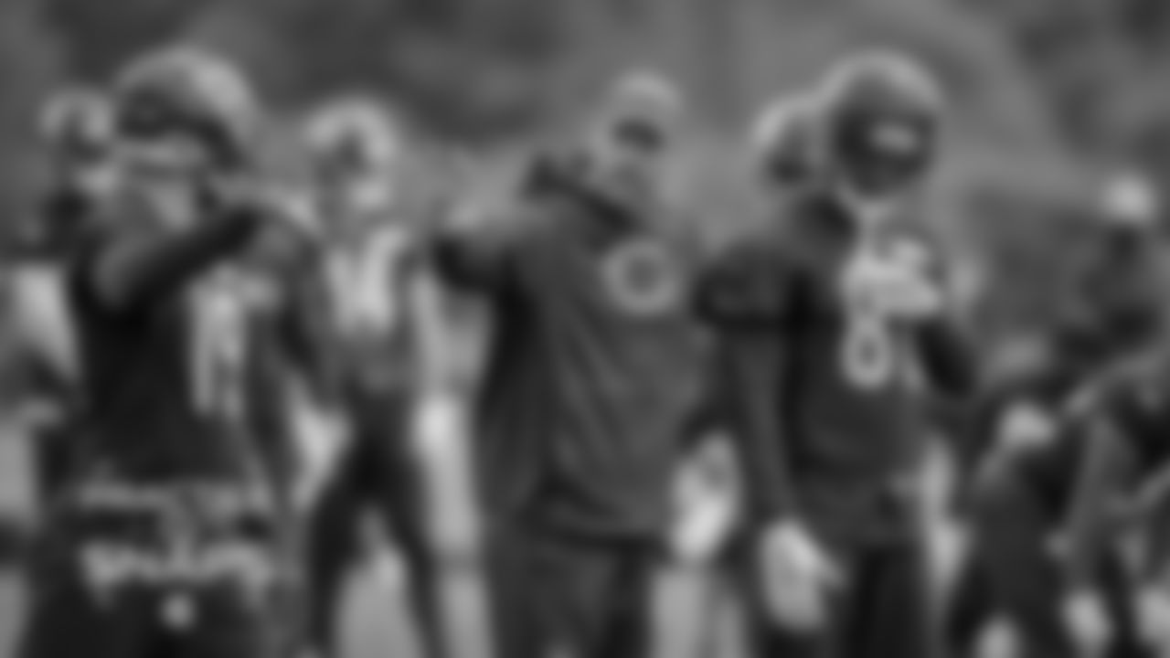 WR Tanner Gentry, Head Coach Matt Nagy, and WR Riley Ridley