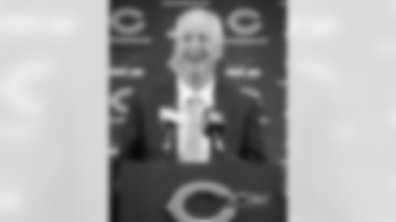 Head coach John Fox addresses the media during his introductory press conference at Halas Hall.