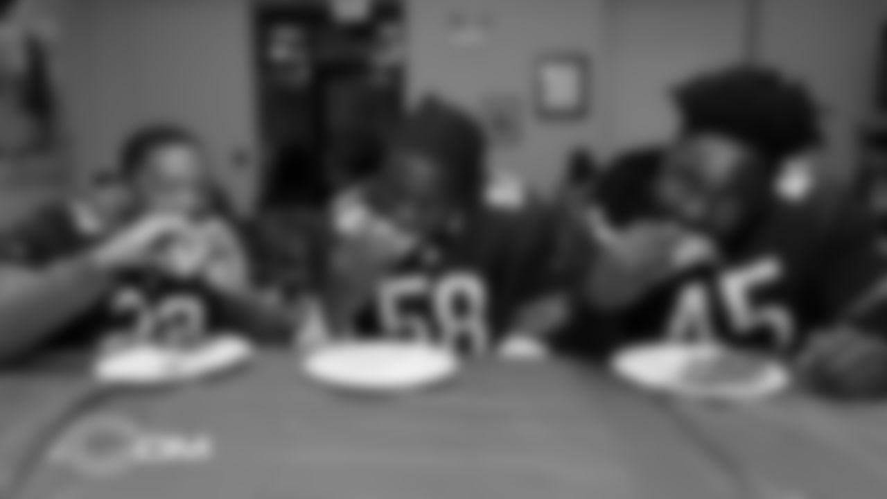 Members of the Chicago Bears visit with veterans at Hope Manor, Monday, November 5, 2018, in Chicago, Illinois.