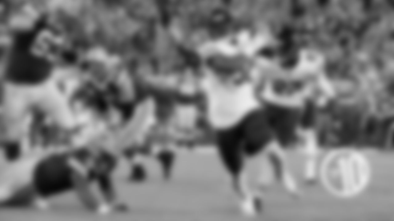 (8) In his first game with the Bears, Khalil Mack picked off a DeShone Kizer pass and returned it 27 yards for a touchdown in the season opener in Green Bay.