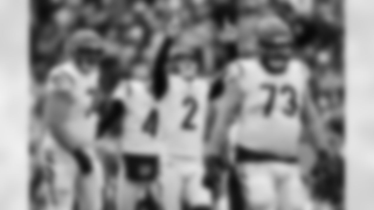 K Evan McPherson celebrates a field goal during the third quarter of the Bengals-Titans game on Sunday, November 27 in Week 12 of the 2022 season.