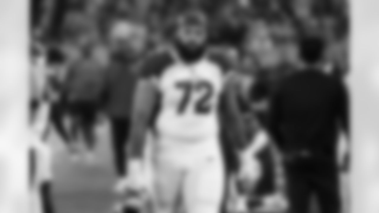 Arizona Cardinals offensive lineman Cody Ford walks on the sideline in the second half of a preseason NFL football game against the Tennessee Titans Saturday, Aug. 27, 2022, in Nashville, Tenn. (AP Photo/Mark Zaleski)