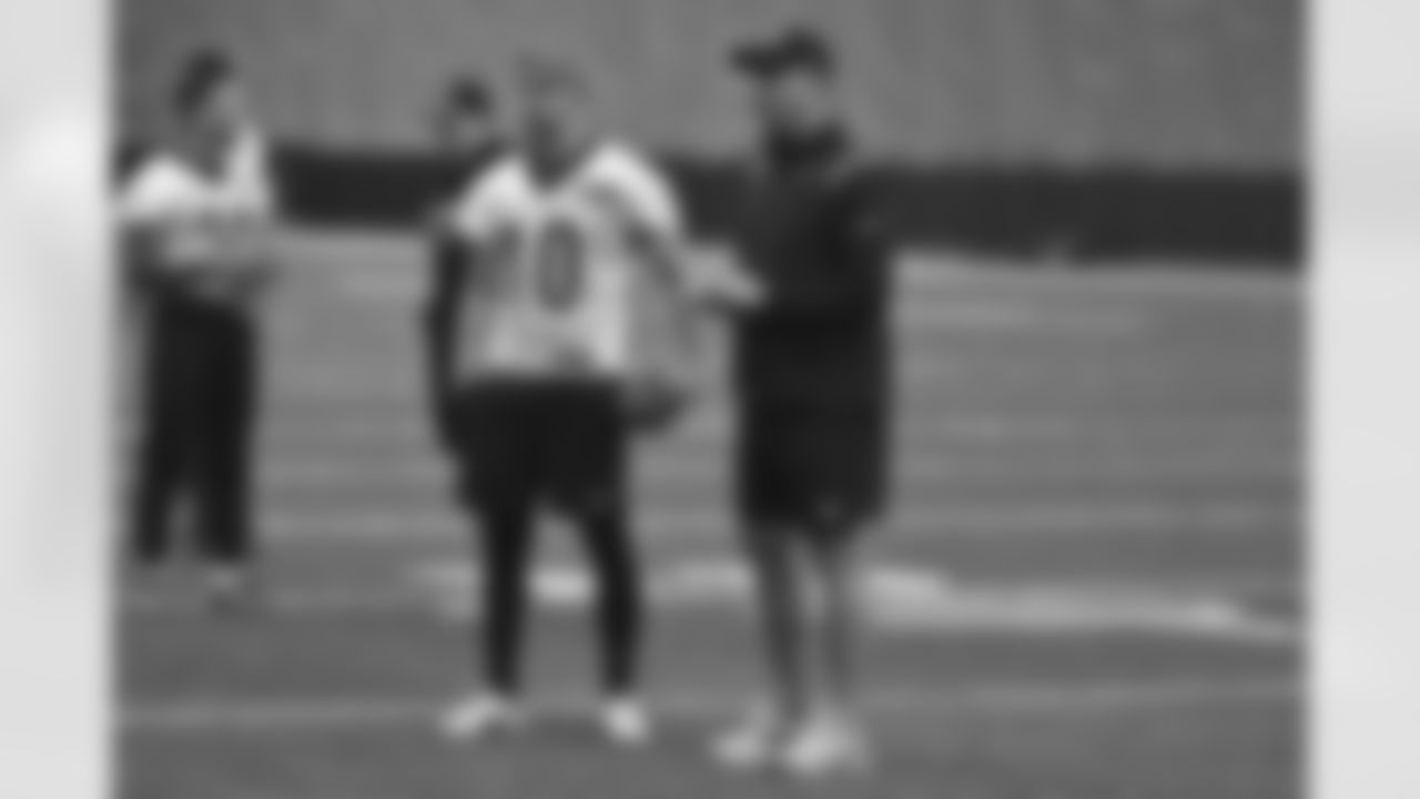 P Brad Robbins (left) and Special Teams Coordinator Darrin Simmons watch during rookie mini camp at the IEL Practice Facility on Friday, May 12 2023 in Cincinnati, Ohio.