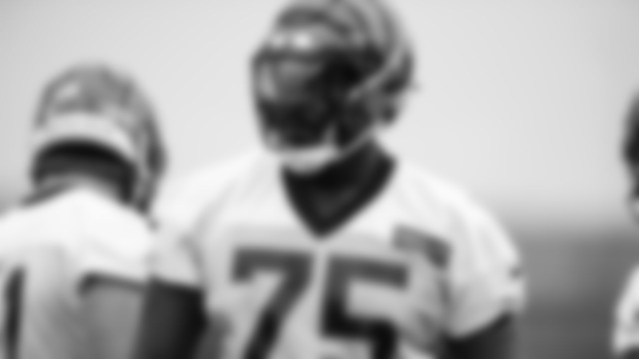 Offensive tackle Isaiah Prince participates during the Bengals organized team activities in Cincinnati.