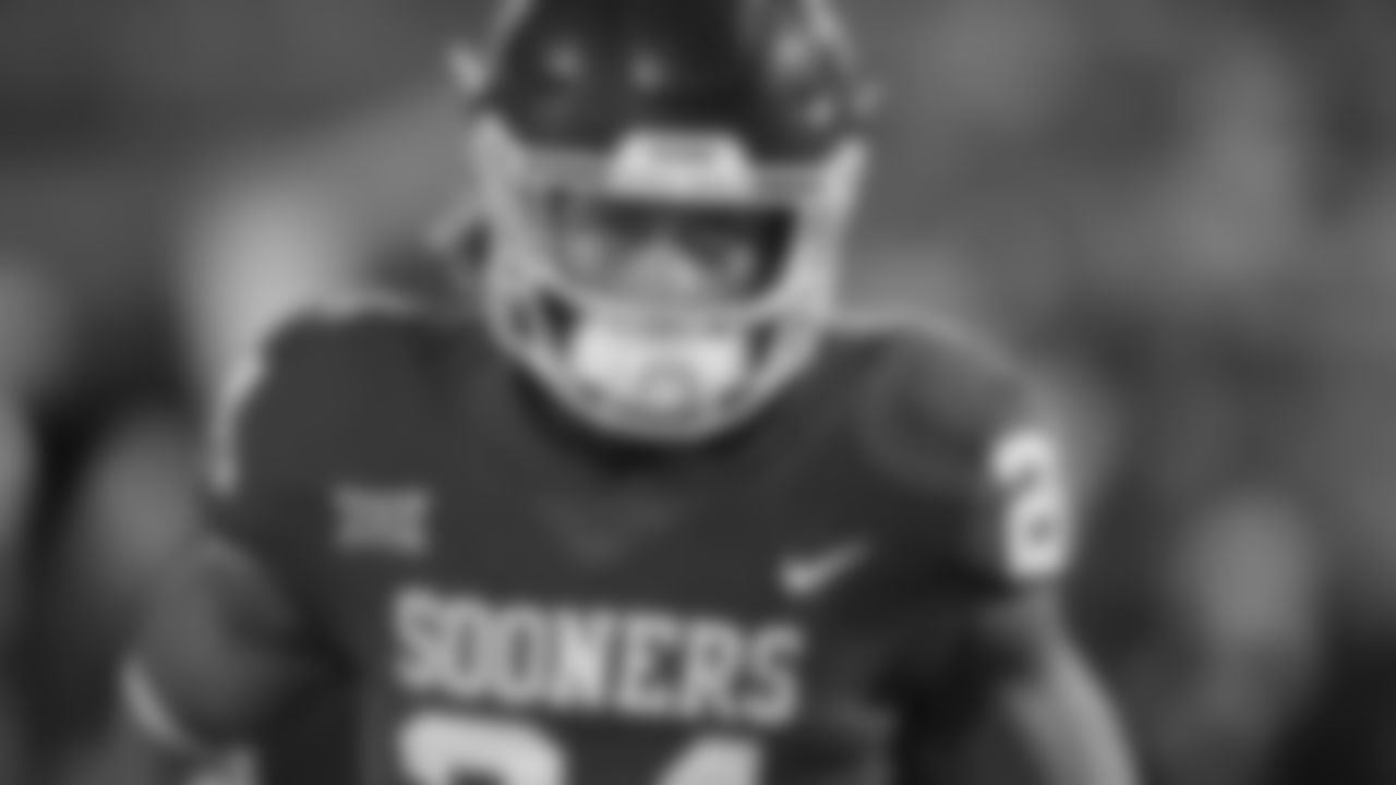 Oklahoma running back Rodney Anderson (24) before an NCAA college football game between TCU and Oklahoma in Norman, Okla., Saturday, Nov. 11, 2017. Oklahoma won 38-20. (AP Photo/Sue Ogrocki)