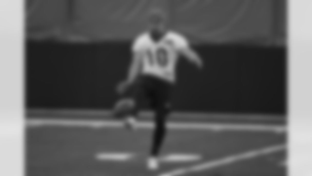 P Brad Robbins kicks the ball during rookie mini camp at the IEL Practice Facility on Friday, May 12 2023 in Cincinnati, Ohio.