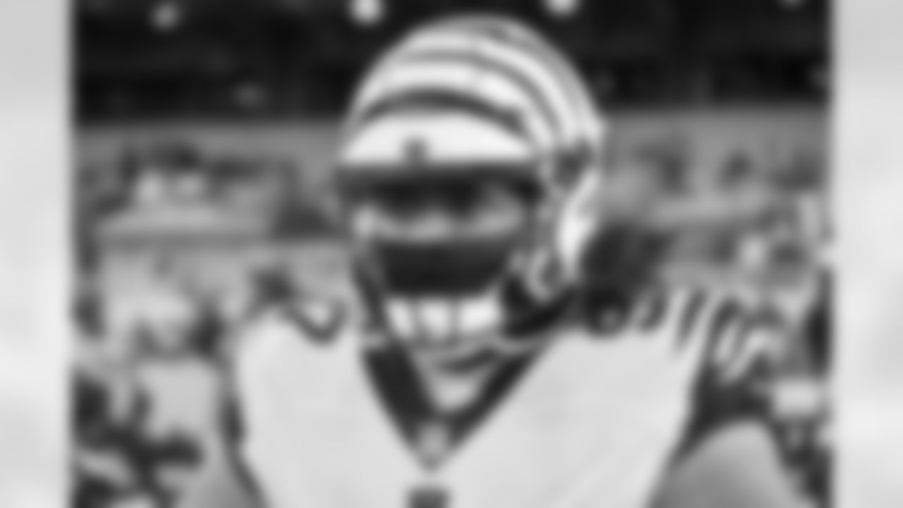 DT Jay Tufele stares down the field during warm-ups before the Bengals-Steelers game in Week 11 of the 2022 season.