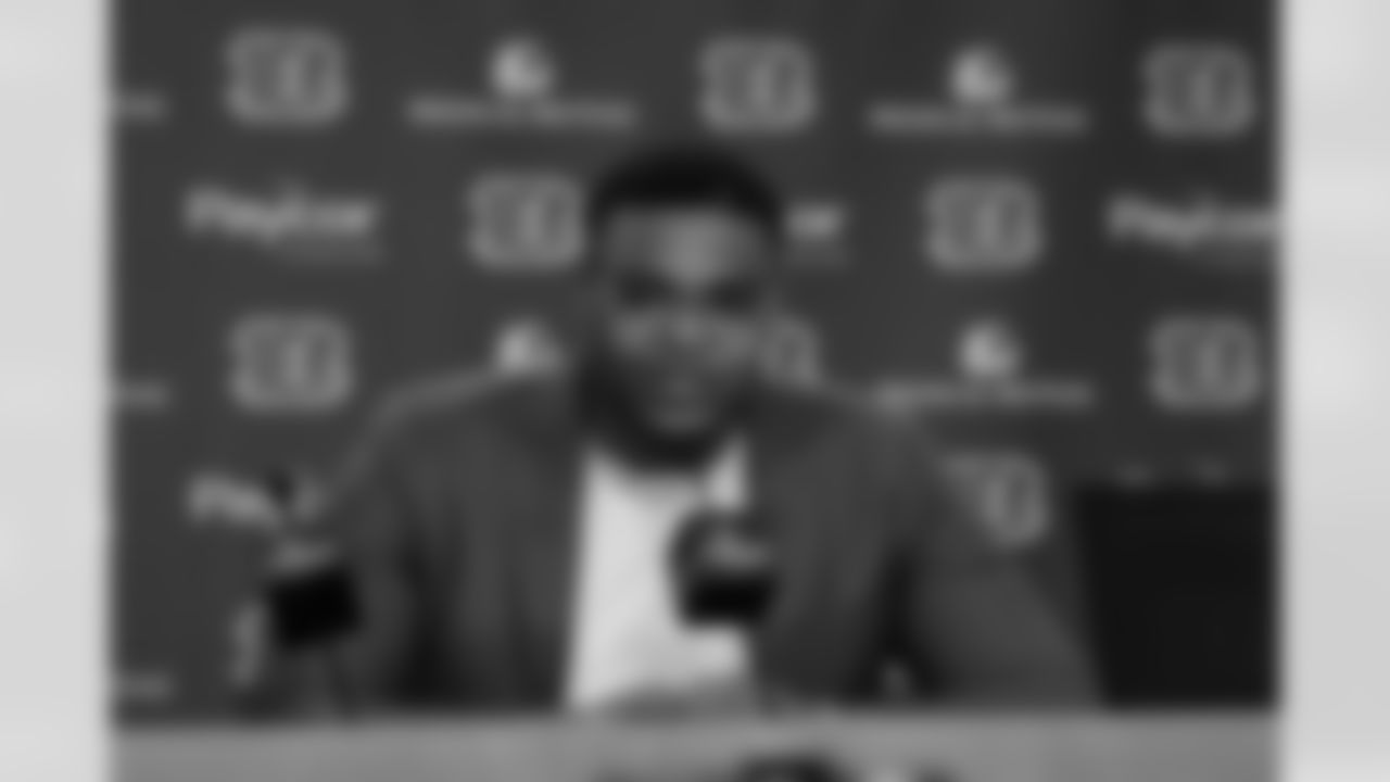 Bengals free agent signee Orlando Brown Jr. speaks to the media on March 17, 2023.