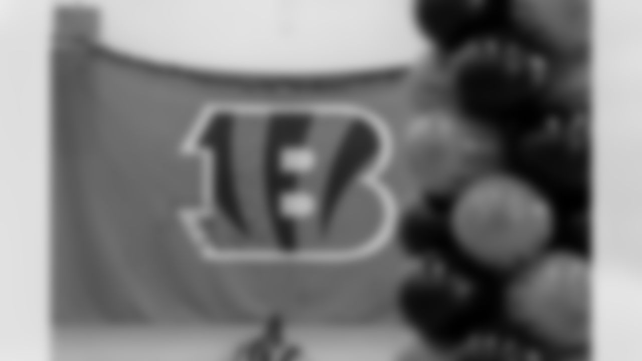 A Bengals flag with signatures is displayed during the Rule Your School pep rally at Woodlawn Elementary in Cincinnati, Ohio.