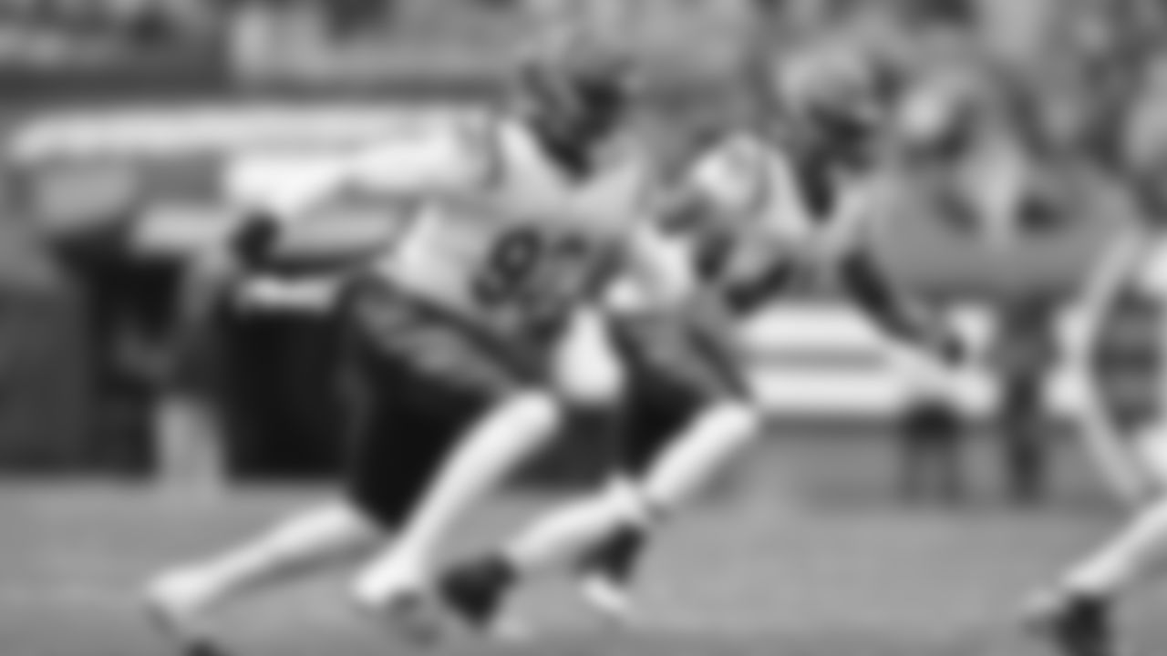 Defensive end Wyatt Ray rushes the passer in Week 18 against the Cleveland Browns.