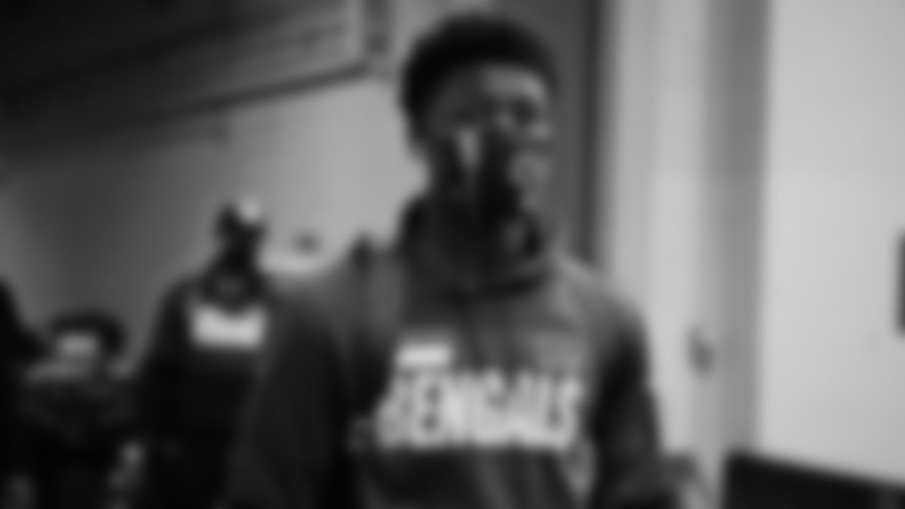 WR Tee Higgins enters Lucas Oil Stadium for a game against the Indianapolis Colts during the 2020 season.