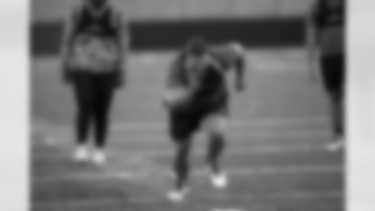 C Ted Karras runs during offseason training at the IEL Practice Facility on Wednesday, April 26 2023 in Cincinnati, OH.