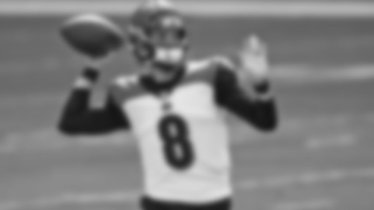 Cincinnati Bengals quarterback Brandon Allen (8) warms up before an NFL football game against the Miami Dolphins, Sunday, Dec. 6, 2020, in Miami Gardens, Fla. (AP Photo/Lynne Sladky)
