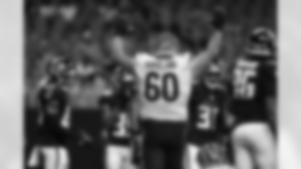G Jaxson Kirkland celebrates during the Bengals-Falcons game in week 2 of the 2023 preseason.