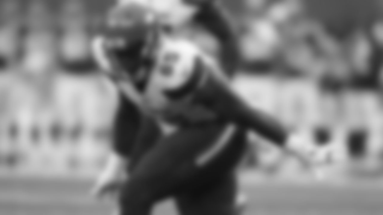 Cleveland Browns defensive tackle Larry Ogunjobi celebrates a sack in the first half of an NFL football preseason game against the Buffalo Bills, Friday, Aug. 17, 2018, in Cleveland. (AP Photo/Ron Schwane)