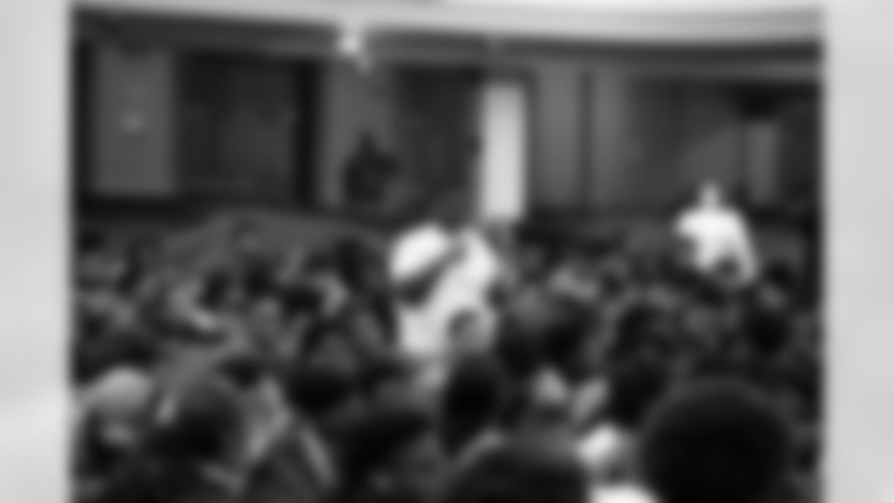 A student asks Tee Higgins a question during his visit to Withrow University High School on Tuesday, December 13 2023 in Cincinnati, Ohio in partnership with Old Spice's School of Swagger.
