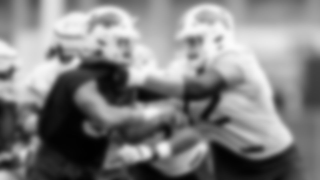 A.J. Epenesa (57) and Tommy Doyle (72). Buffalo Bills Week 6 practice, October 15, 2021. Photo by Ben Green