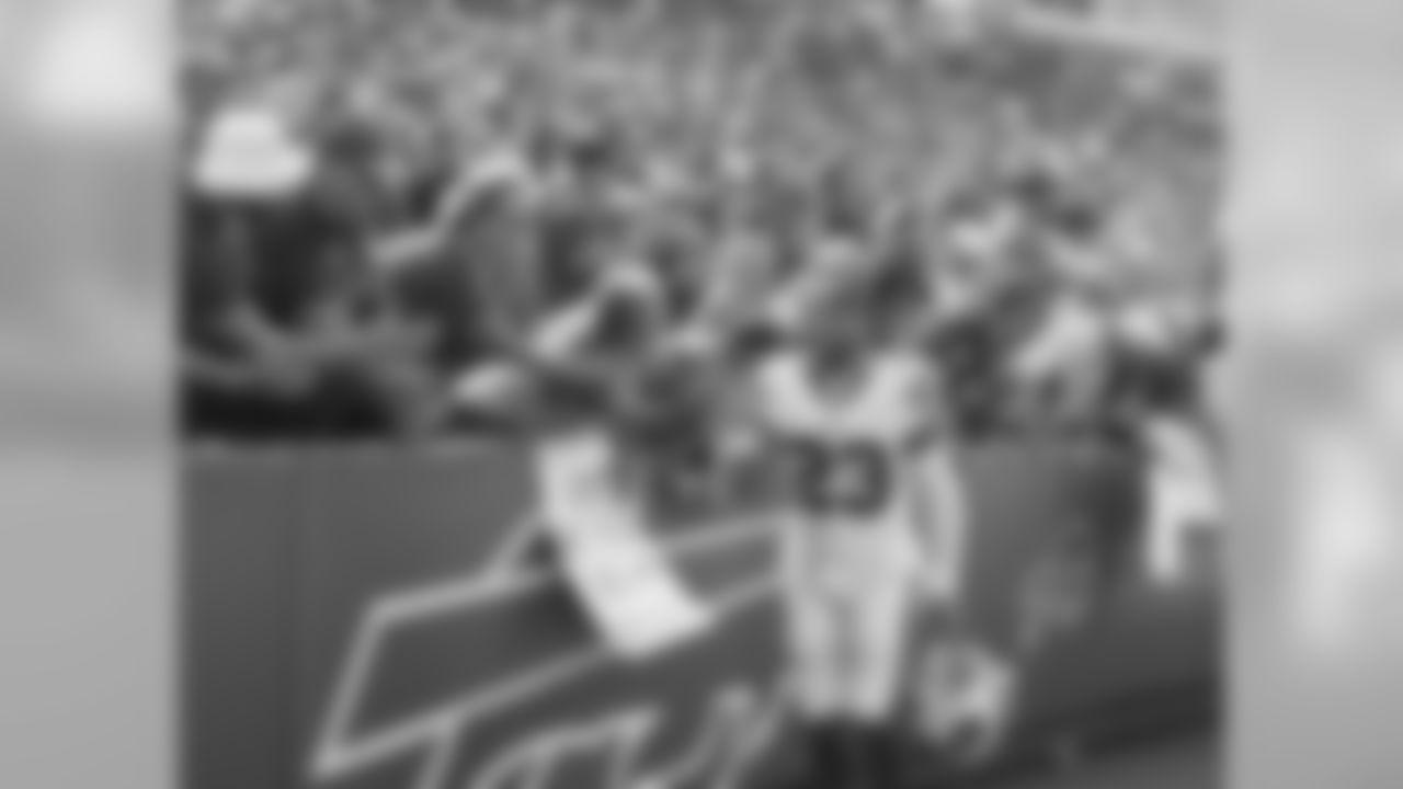 Buffalo Bills strong safety Micah Hyde (23) celebrates with the fans. Buffalo Bills vs Cincinnati Bengals, September 22, 2019 at New Era Field. Photo by Craig Melvin