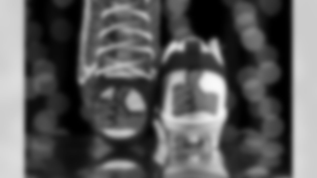 Mitch Trubisky's cleats in support of the Thumbs-Up Mission. The Buffalo Bills My Cause My Cleats studio session on December 2, 2021. Photo by Ben Green
