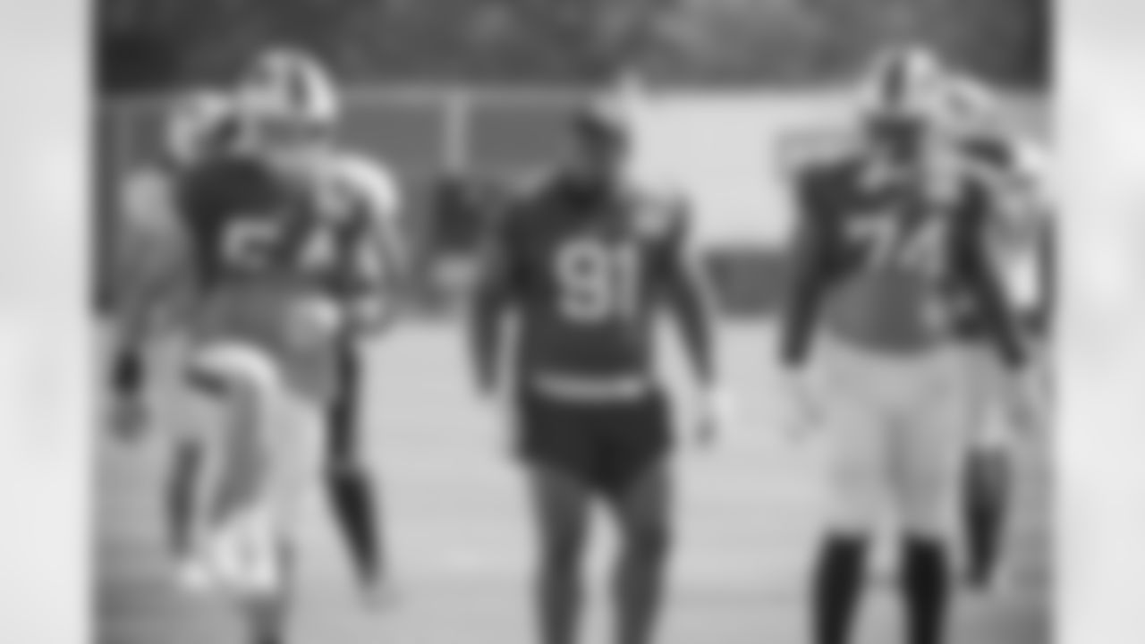 A.J. Klein (54), Ed Oliver (91), Brandin Bryant (74) Buffalo Bills Week 3 practice, September 23, 2020.
Photo by Bill Wippert
