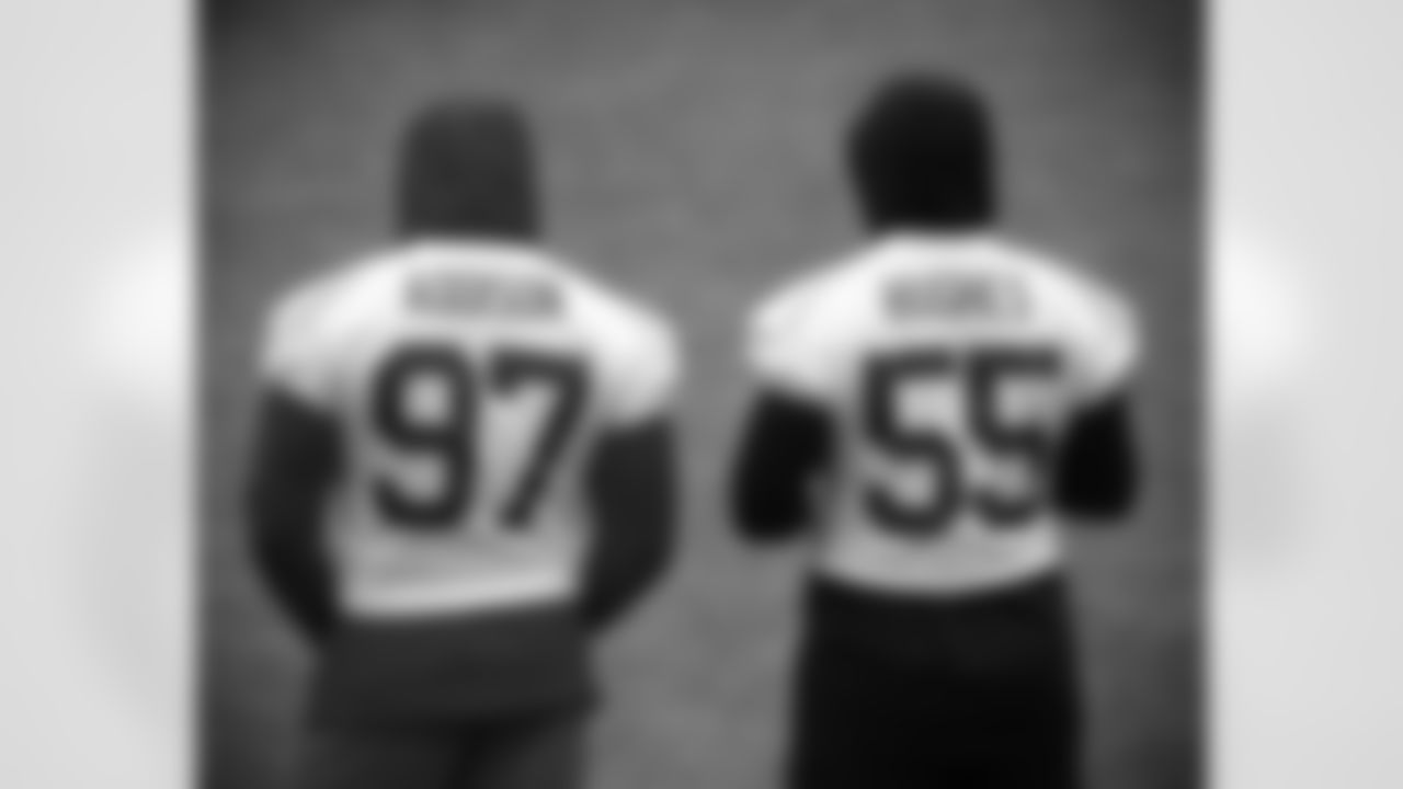 \Mario Addison (97),Jerry Hughes (55). Buffalo Bills Week 17 practice, January 1, 2021.
Photo by Bill Wippert