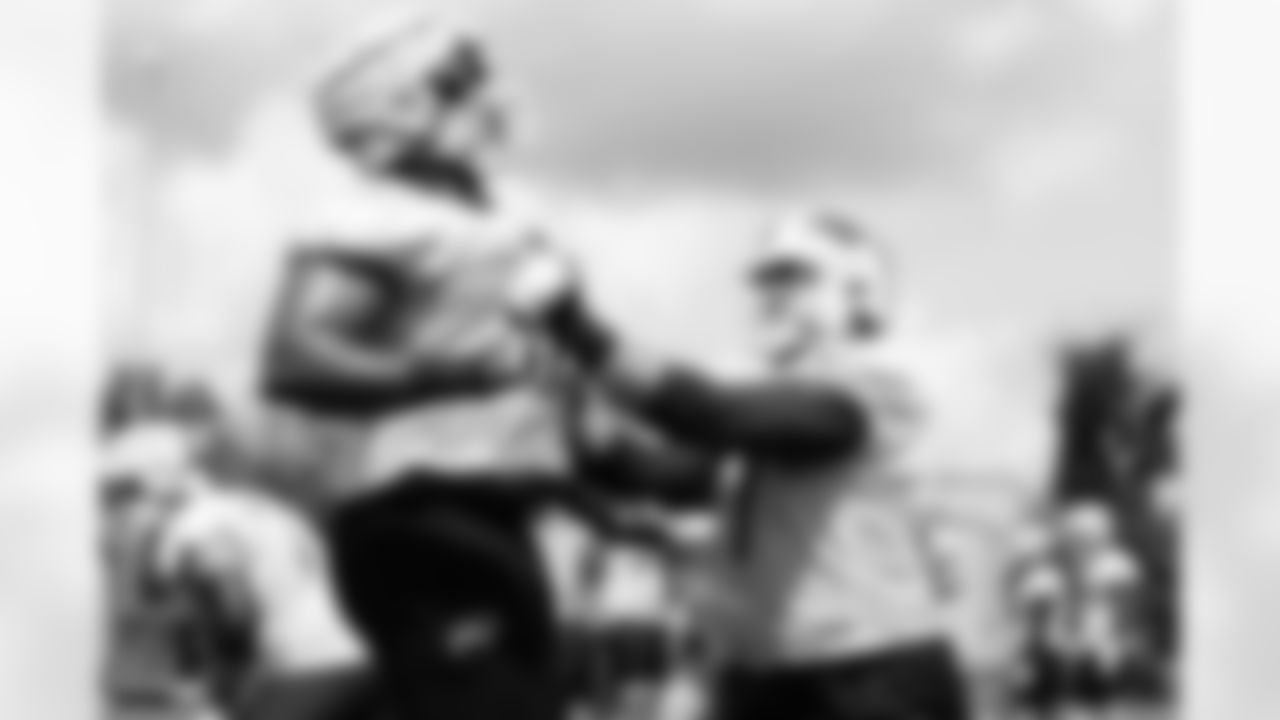 Jordan Simmons (61) and David Quessenberry (77). Day 12 of Buffalo Bills Training Camp at St. John Fisher, August 7, 2022. Photo by Ben Green