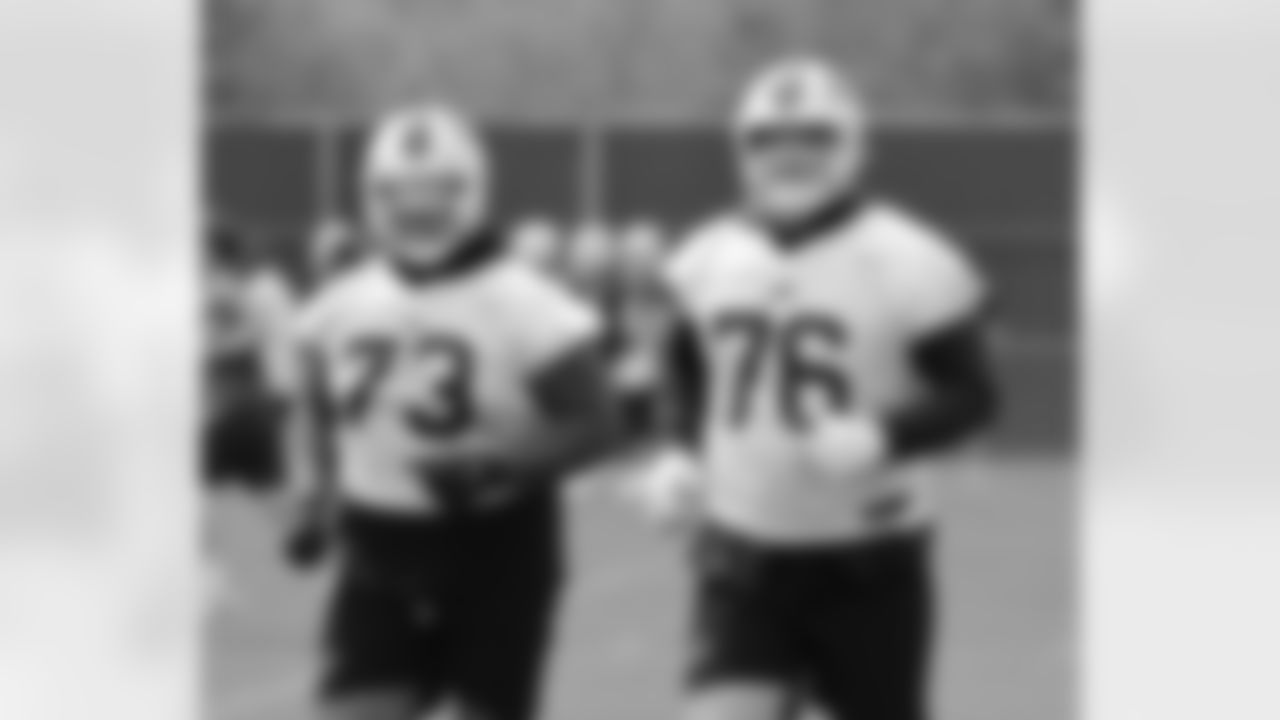 Dion Dawkins (73), David Edwards (76). Buffalo Bills Organized Team Activity, May 23, 2023 at One Bills Drive.