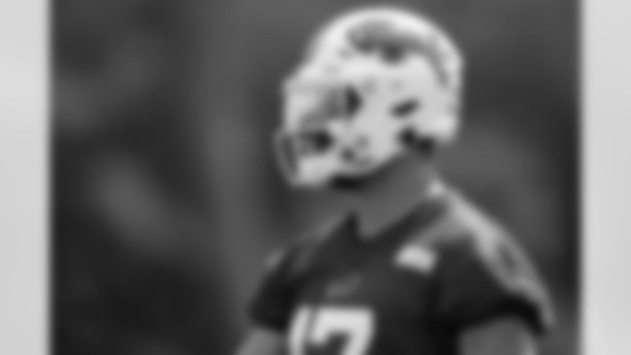 Josh Allen (17). Day 12 of Buffalo Bills Training Camp at St. John Fisher, August 7, 2022. Photo by Ben Green