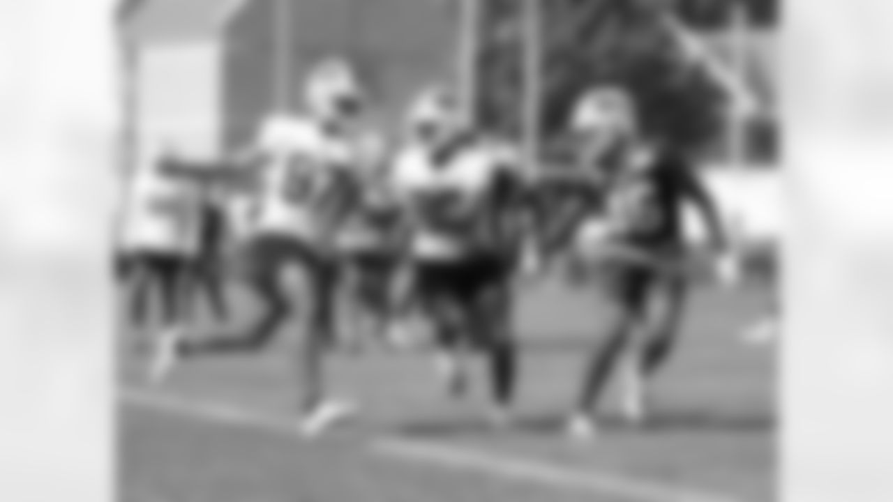 Jalen Wayne (87), Bryan Thompson (89), Ja'Marcus Ingram (46). Buffalo Bills Training Camp at St. John Fisher University, July 28, 2023.