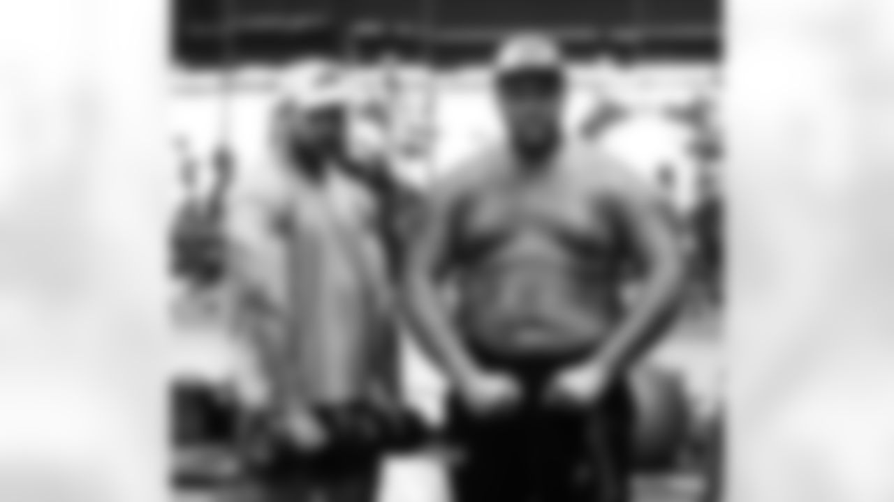 Matt Milano, Dion Dawkins in weight room workouts during Week One of Buffalo Bills OTA's, May 24, 2022. Photo by Bill Wippert