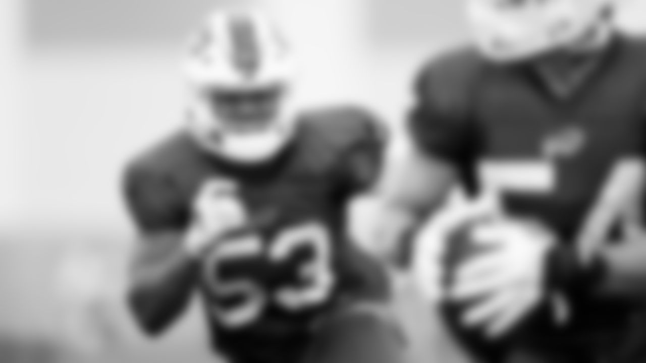 Tyrel Dodson (53). Buffalo Bills Week 6 practice, October 15, 2021. Photo by Ben Green