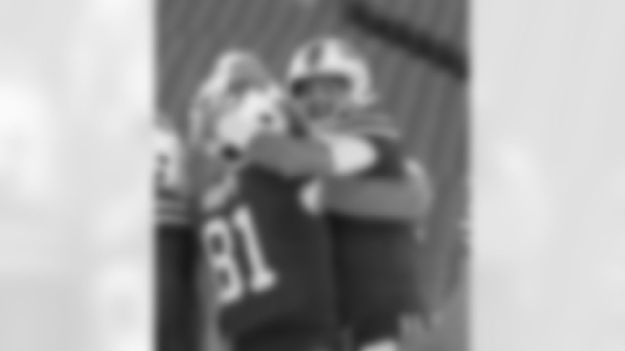 Josh Allen (17) celebrates Tyler Kroft (81) touchdown. Buffalo Bills vs Seattle Seahawks, November 8, 2020 at Bills Stadium.
Photo by Bill Wippert