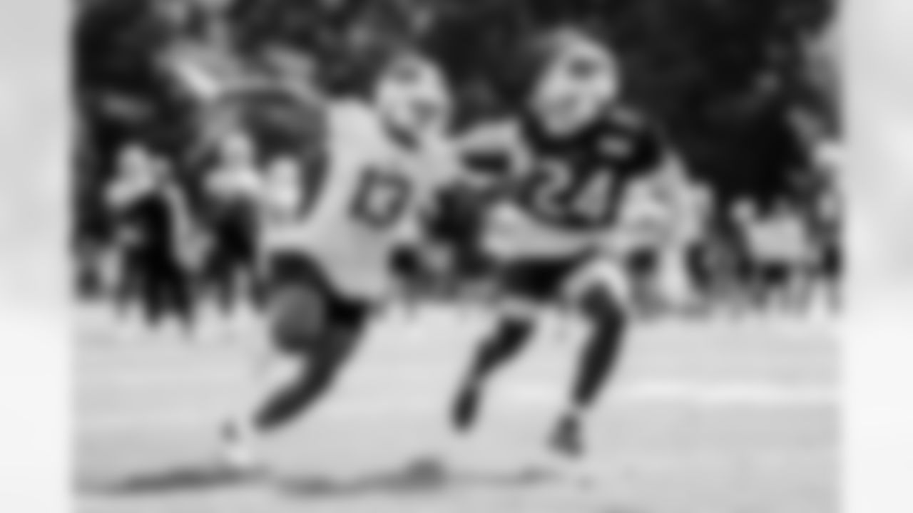 Gabe Davis (13), Kaiir Elam (24). Buffalo Bills Training Camp at St. John Fisher University, July 30, 2023.