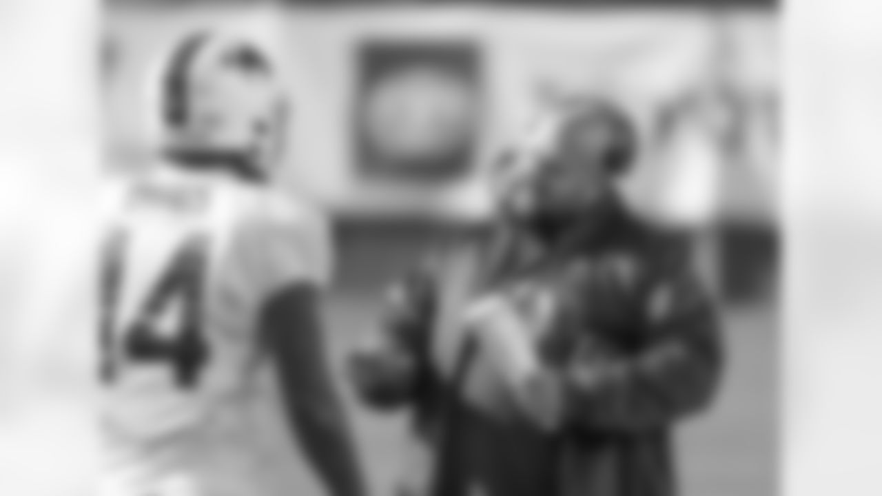 Stefon Diggs (14), Brian Daboll. Buffalo Bills Week 8 practice, October 27, 2021. Photo by Bill Wippert