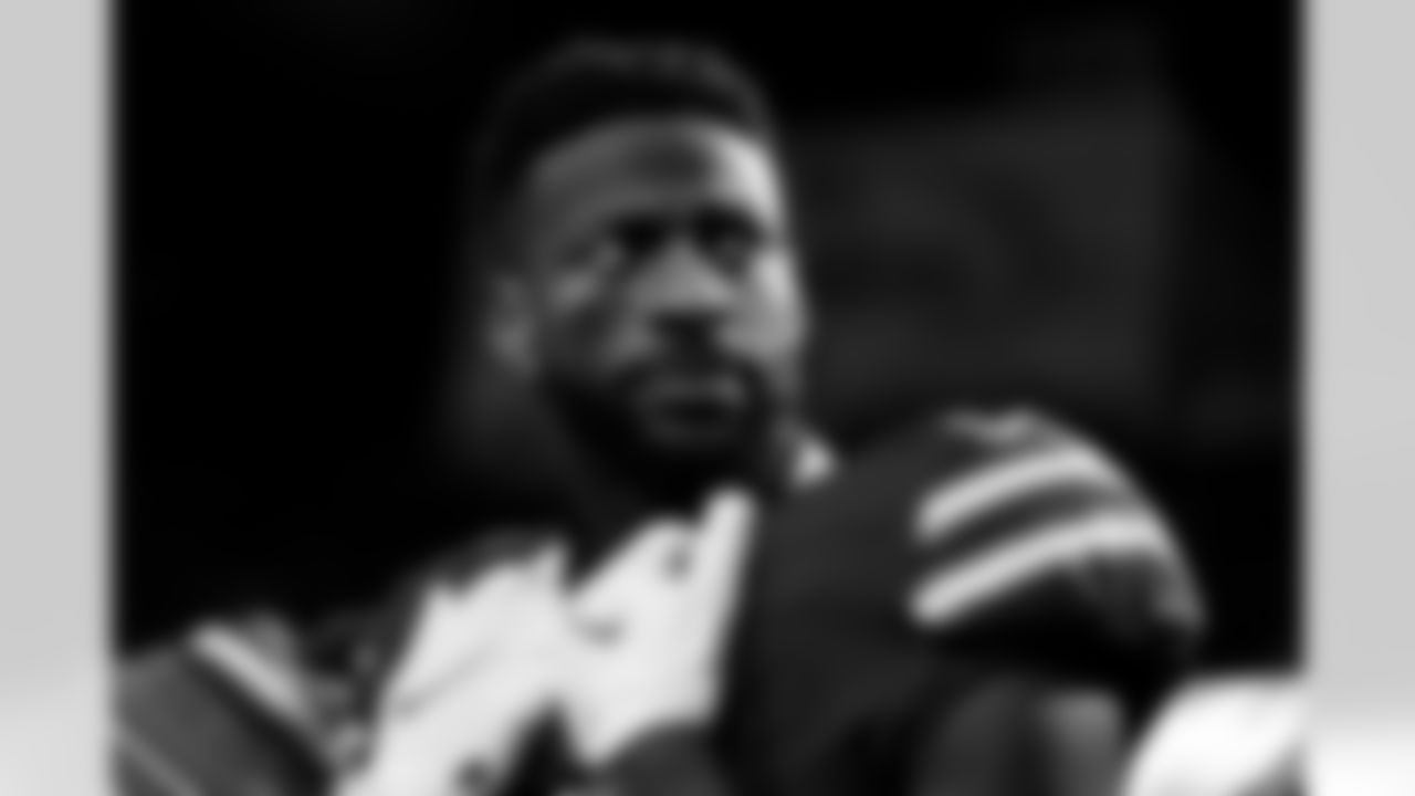 Emmanuel Sanders (1) stands during the national anthem. Buffalo Bills vs New England Patriots at Highmark Stadium, December 06, 2021. Photo by Ben Green