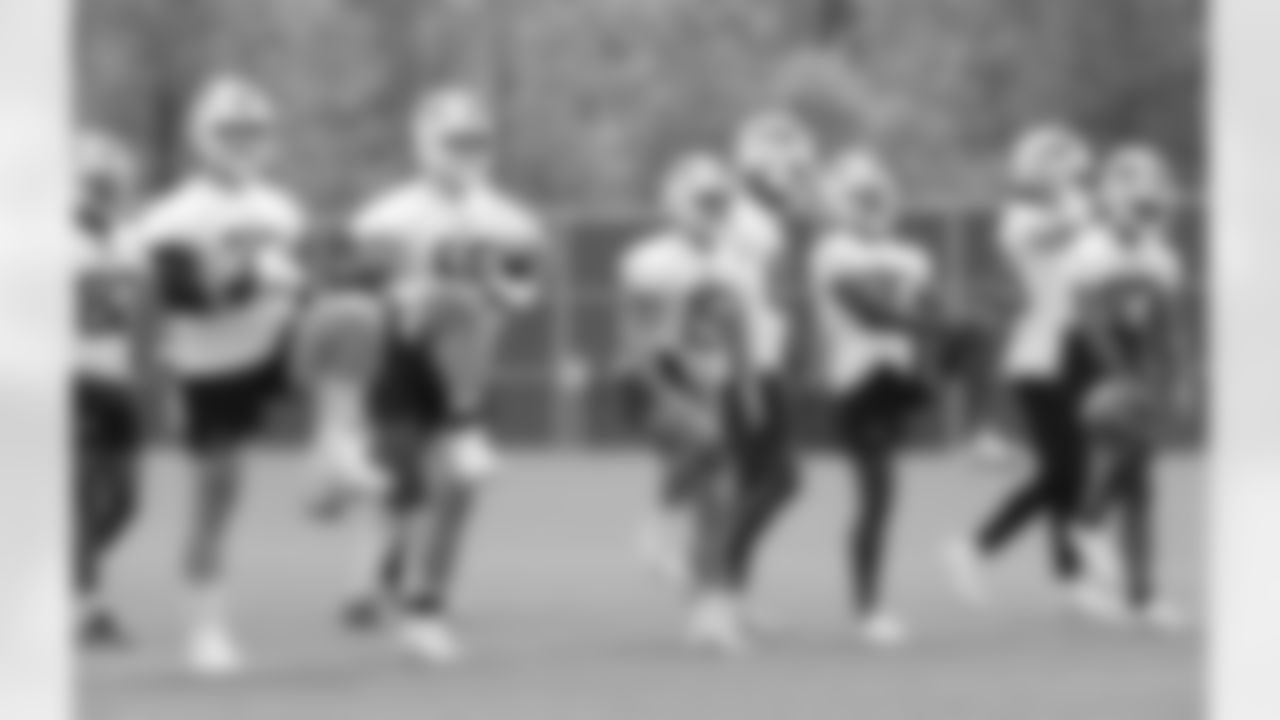 David Quessenberry (77), Connor McGovern (66), Braydon Johnson (15). Buffalo Bills Organized Team Activity, May 23, 2023 at One Bills Drive.